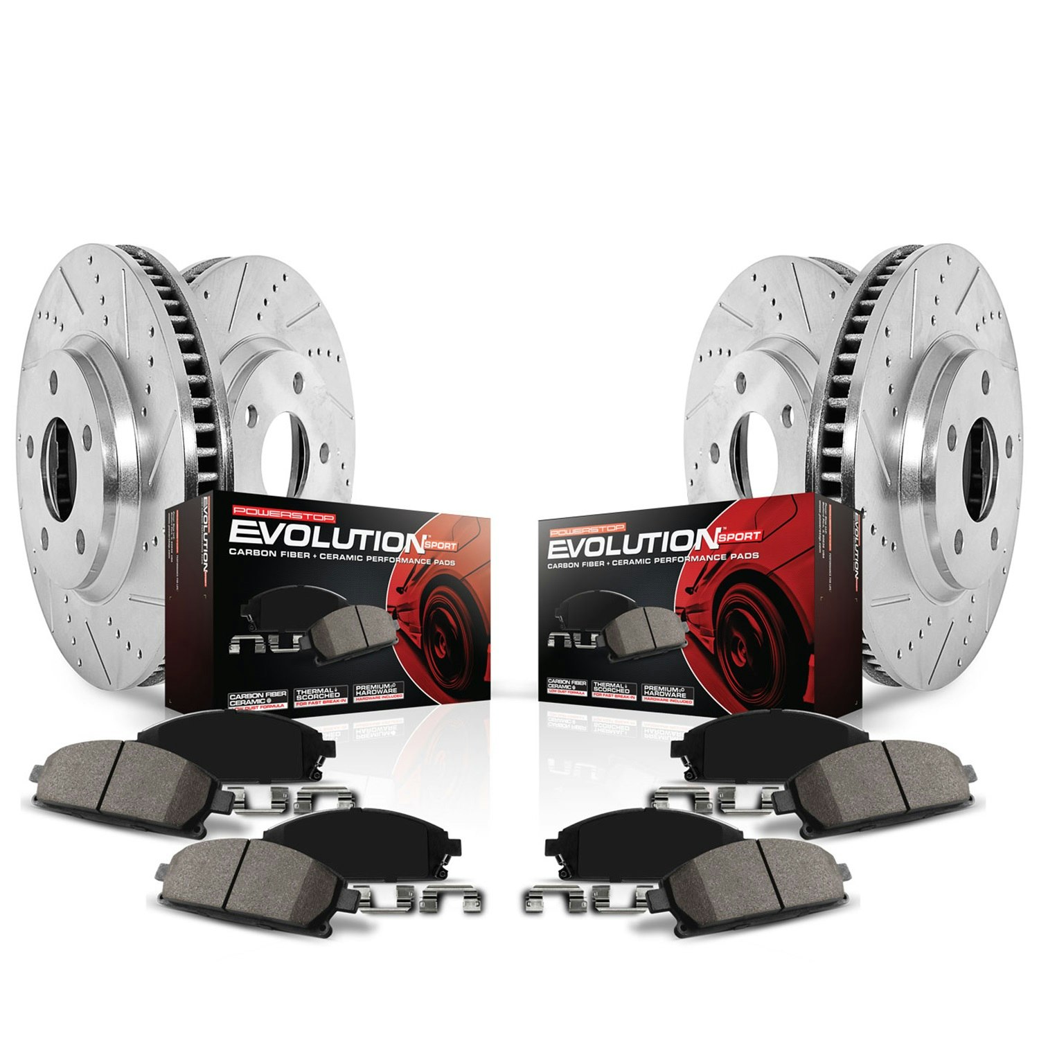 Power Stop K6071 Front and Rear Z23 Evolution Brake Kit with Drilled/Slotted Rotors and Ceramic Brake Pads 